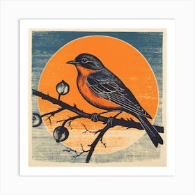 Retro Bird Lithograph Eastern Bluebird 2 Art Print