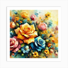 Colorful Roses oil painting abstract painting art 3 Art Print