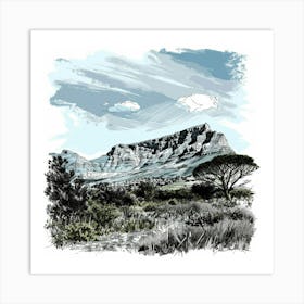 A Table Mountain In Cape Town Hand Drawn Sketch 2 Art Print