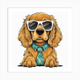 Dog With Sunglasses And Tie Art Print