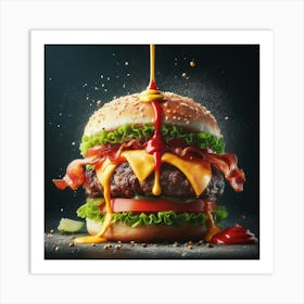 Burger With Splashing Sauce Art Print