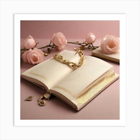 Default Minimalistic Romance Theme Pink Background Gold Engrav 1 Art Print