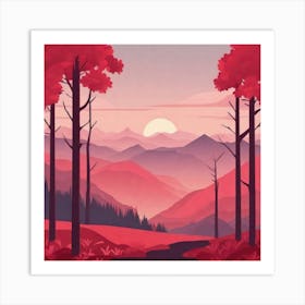 Misty mountains background in red tone 19 Art Print