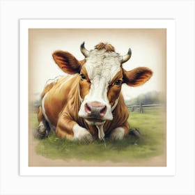 Cow In The Grass Art Print