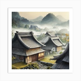 Firefly Rustic Rooftop Japanese Vintage Village Landscape 8764 Art Print