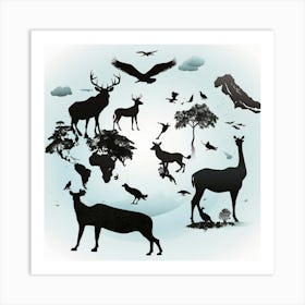 Silhouettes Of Animals Art Print