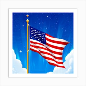 American Flag Unfurled Against A Clear Blue Sky Stars Centered Stripes Flowing Gracefully Overlai (6) Art Print