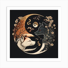 Yin Yang Foxes Art Print