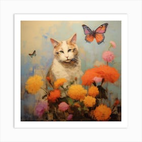 Cat in the Garden Redon Inspired Art Print