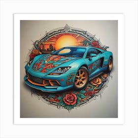 Sports Car With Roses Art Print