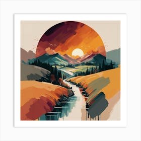 The wide, multi-colored array has circular shapes that create a picturesque landscape 11 Art Print