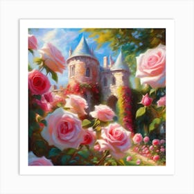 Castle Rose Garden with Pink Roses 2 Art Print