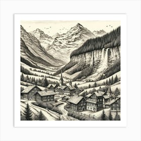 Village In The Mountains Art Print