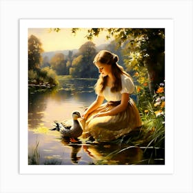 Girl And A Duck Art Print