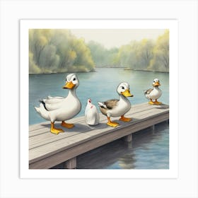 Ducks On The Dock Art Print