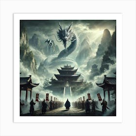 An Ancient Chinese Landscape With Towering Mist C Art Print