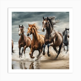 Horses Running On The Beach 1 Art Print