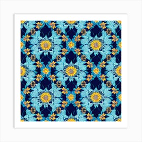 Blue And Yellow Floral Pattern Art Print