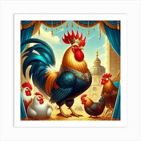 Rooster And Chickens Art Print