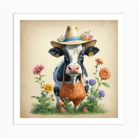 Cow With Flowers 12 Art Print