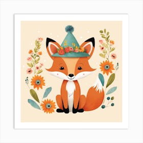 Floral Baby Fox Nursery Illustration (6) Art Print