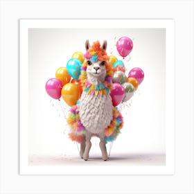 Llama With Balloons Art Print