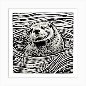 Otter Linocut 4 Art Print