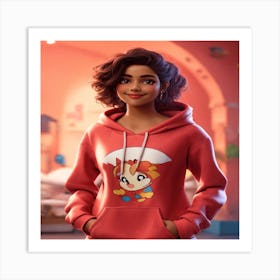 Girl In Red Hoodie Art Print