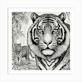 Line Art tiger 3 Art Print