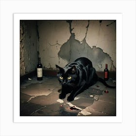 Black Cat In The Cellar Art Print