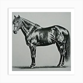 Black and White Horse Charcoal Painting 1 Art Print