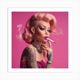 Bad Barbie-esque Tattpp Pin-Up Pink Art Print