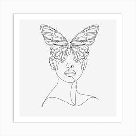 Woman with butterfly line art print 1 Art Print