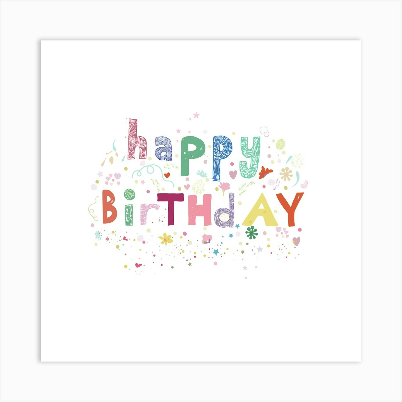 Happy Birthday Text With Hearts And Flowers Art Print by Gulsen Gunel