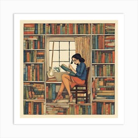 Girl In A Library Art Print