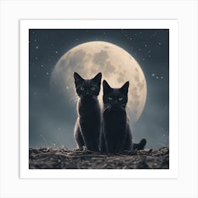 0 Two Cats Under Moonlit Night With Blurry Backgroun Esrgan V1 X2plus (1) Art Print