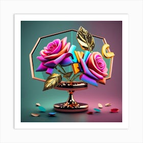 Tres Rosas Colores Fosforescentes 3 Art Print