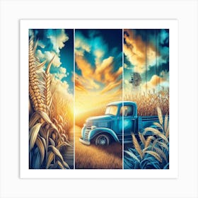 Blue Truck In Corn Field Art Print