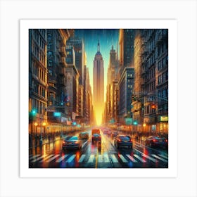 Sunset In New York City Art Print