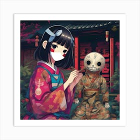 Anime Girl With Skeleton Art Print