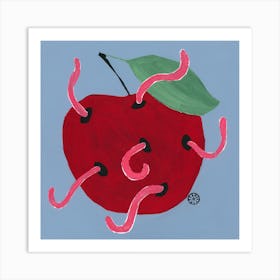 Wormy Apple fruit square red blue kitchen modern worm halloween Art Print
