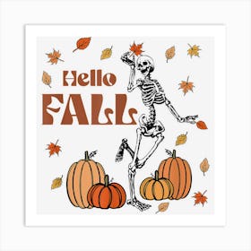 Happy Fall Yall Autumn Colors Dancing Skeleton Halloween Art Print