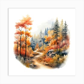 Watercolor Autumn Forest 11 Art Print