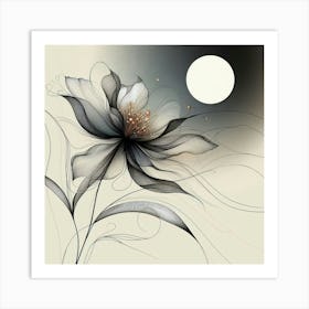 Black Flower With Moon Art Print