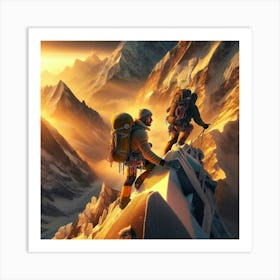 Climbers On A Mountan Top Art Print