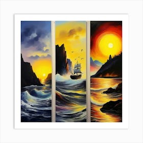 hree different vertical panels, ocean sea ⛵ ships 2 Art Print