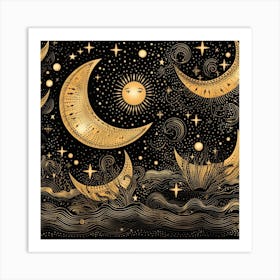 Moon And Stars 8 Art Print