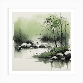 Watercolor Of A Stream Art Print