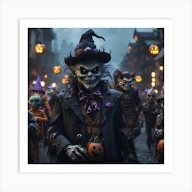 Skeletons And Pumpkins Art Print