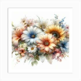 Summer Floral Dream A Delicate Watercolor Of Blooming Flowers Art Print